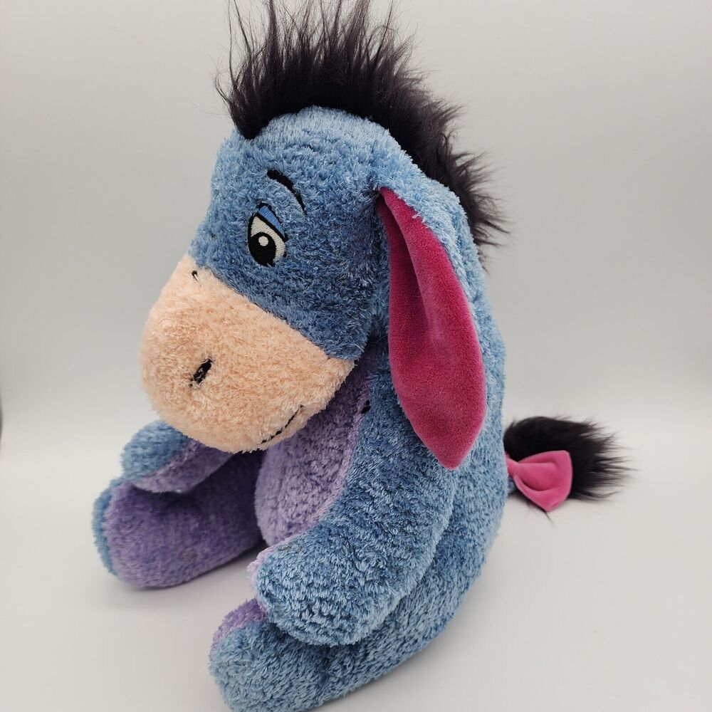 Disney Store French Terry Eeyore Plush 15" Removable Tail Pink Bow Stuffed Toy